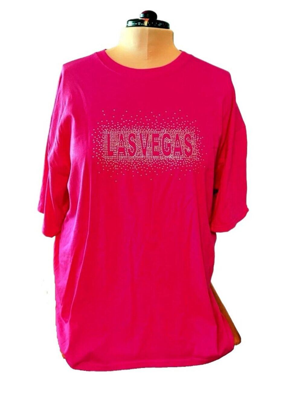 Las Vegas Women's 3X Crewneck T Shirt Tee Fuschia & Silver Rhinestones NWT